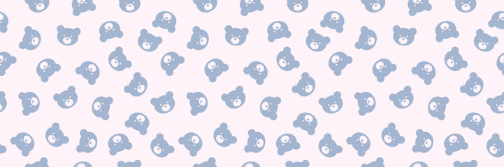 Poster - Cute bear banner, seamless repeating vector pattern, pastel teddy bear background horizontal cover design
