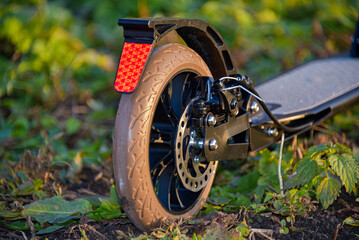 Wall Mural - The rear wheel of the scooter has a disc and foot brake.