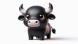© WisChi - Cute Cartoon Black Bull with Horns  D Rendering