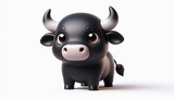 Cute Cartoon Black Bull with Horns  D Rendering