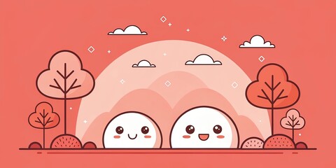 Sticker - minimalist cute cartoon light red background