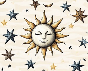 Sticker - Explore celestial motifs featuring the sun, moon, and stars in enchanting designs