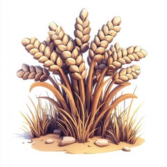 3D cartoon wheat stalks, playful design, bright colors, isolated on white.