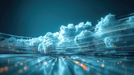 Aufkleber - Data is transferred over the internet using cloud computing. Technological advancements in the future. Data is transferred from a futuristic server structure to a cloud computing environment.