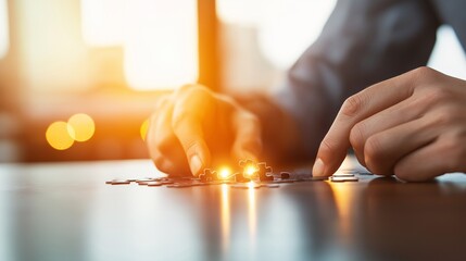 Poster - Hands Assembling Puzzle in Business Setting