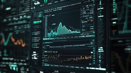 Poster - Digital screen with financial chart and graphs, symbolizing investments and stocks.