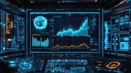 Poster - Digital screen with financial chart and graphs, symbolizing investments and stocks.