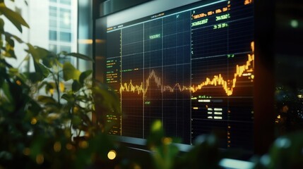 Poster - Digital screen with financial chart and graphs, symbolizing investments and stocks.