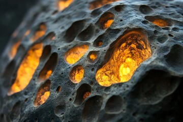 Aufkleber - This image showcases a textured rock formation with glowing internal light highlighting the porous surface, creating an otherworldly and abstract visual element.