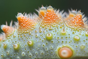 Aufkleber - This vibrant image reveals a close-up view of a spiky texture in shades of orange and green, highlighting the intricate details and creating an abstract visual appeal.