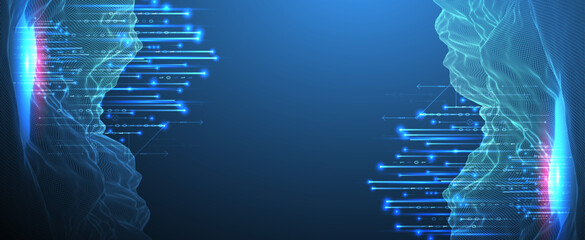 Aufkleber - Big Data. Abstract digital futuristic wireframe vector illustration on technology background. Data mining and management concept. Hand drawn art.