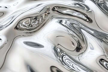 Aufkleber - A mesmerizing abstract design of swirling liquid silver, highlighting complex patterns and reflections, perfectly capturing fluidity and motion in a static format.
