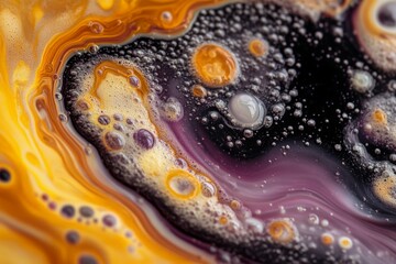 Poster - An abstract liquid art piece featuring a colorful interplay of bubbles, showcasing vibrant hues and dynamic contrast, evoking emotions of joy and creativity.
