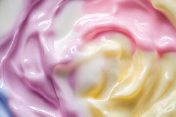 Poster - A vibrant blend of pink, purple, and yellow colors creating a soft swirling pattern that resembles creamy textures, evoking a sense of fluidity and calmness.