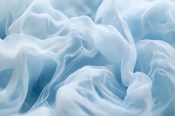 Poster - Soft, ethereal chiffon-like texture in shades of blue and white, creating an abstract flow reminiscent of gentle waves or clouds, evoking tranquility and serenity.