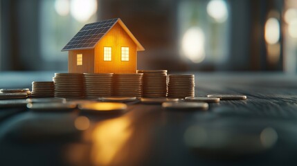 Poster - Miniature House on Coins in 3D Rendering