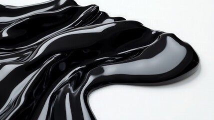 Wall Mural - Dynamic flow of black paint landing on white background, rippling and forming soft-edged patterns, realistic glossy finish with intricate light reflections, high-definition details,