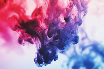 Aufkleber - This image captures the vibrant and dynamic motion of red and blue ink beautifully swirling and merging in water, creating a mesmerizing visual effect.