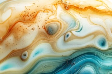 Poster - An oceanic swirl in warm golden tones with earthy highlights, presenting a harmonious blend of nature’s colors and fluidity, inspiring tranquility and balance.