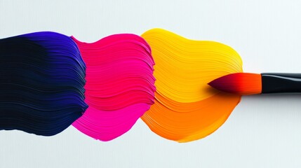 Poster - Brush is used to paint a colorful line on a white background. The colors are bright and vibrant, creating a lively and energetic mood. The brush strokes are bold and expressive