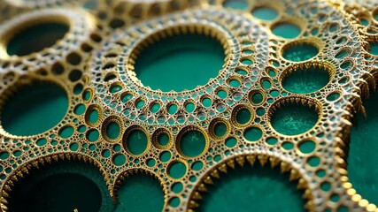 Poster - A close-up of a intricate gold geometric pattern on a teal background