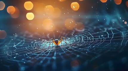 Spider weaves intricate web under bokeh lights