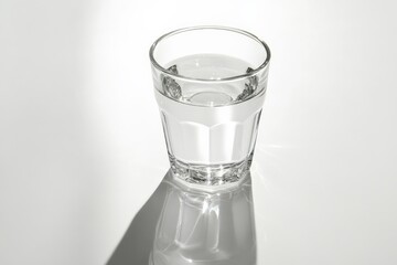 Aufkleber - A clear glass filled with water is captured, highlighting the delicate play of light and shadow, creating a serene and modern minimalist effect in soft tones.
