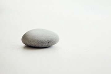 Poster - A smooth pebble is placed on a flat minimalist white surface, featuring a subtle shadow that creates a pleasing aesthetic of quietude and calm reflection.