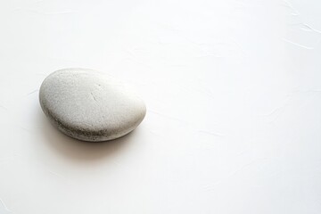 Poster - A solitary smooth gray stone rests on a minimalist white textured background, embodying simplicity and tranquility through its natural, undisturbed presence.