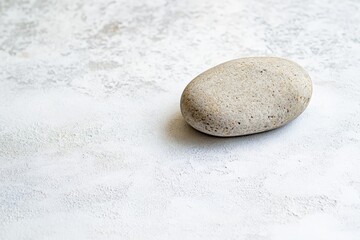 Poster - An oval-shaped stone sits quietly on a subtly textured light gray surface, embodying a mix of natural beauty and serene elegance in a simple form.