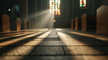 Poster - Sunlight Streaming Through Church Interior
