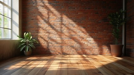 Canvas Print - Wooden flooring and a contemporary brick wall design