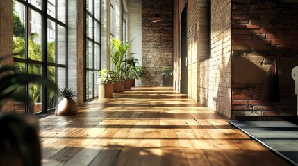 Canvas Print - Wooden flooring and a contemporary brick wall design