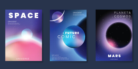 Wall Mural - planet and galaxy space card vector set. solar system with galaxy planets, asteroids, jupiter, satur