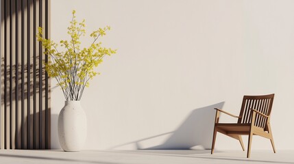 Wall Mural - Minimalist Living Room with Radiator and Floral Arrangement