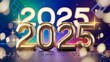 © Ekaterina - Shiny golden 2025 numerals surrounded by colorful bokeh lights. A celebratory New Year's scene perfect for greeting cards or websites. AI generated.