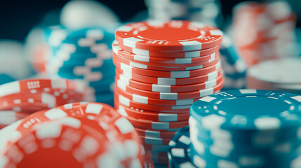 on the gambling table in the casino are poker chips, dice and cards