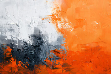 Poster - Abstract orange, gray and white Painting Texture Background with Black thin line border on the left side of canvas