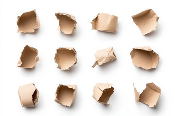 Aufkleber - Minimalist design showing torn paper pieces creatively arranged on a pristine white background, emphasizing the rough texture and contrast of each fragment.