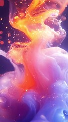 Aufkleber - Abstract flow resembling an iridescent liquid, with soft transitions from blue to pink to orange, complemented by bright lighting effects that emphasize its fluid, organic forms in a futuristic style