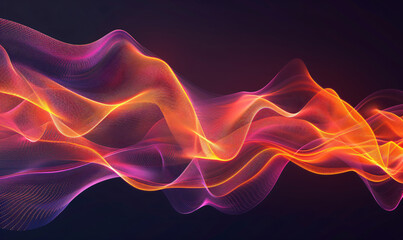 Poster - Abstract background with wavy lines and waves of light in orange, red and purple colors on a black background. Abstract art design element for creative concepts, technology, music or digital concepts.