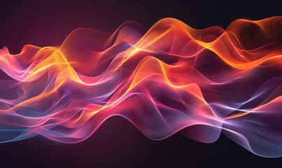Poster - Abstract background with wavy lines and waves of light in orange, red and purple colors on a black background. Abstract art design element for creative concepts, technology, music or digital concepts.