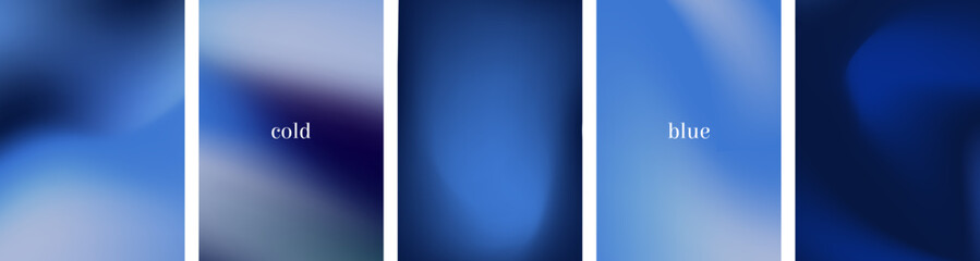 Fototapete - Monochromatic Midnight Blue abstract vertical posters. Mix of blue color splashes in abstraction gradient backdrops. Beautiful tender cold strokes of blue. Vector Illustration. 