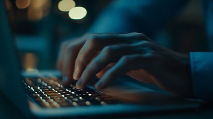 Close-up of hands typing on a laptop a man, Laptop typing by hand