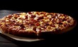 © Krisartist94 - Delicious homemade pizza topped with pepperoni and pineapple served on a wooden table under warm lighting