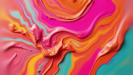 Fototapete - Paint flows in a combination of orange blue and pink colors to create a dynamic abstract background