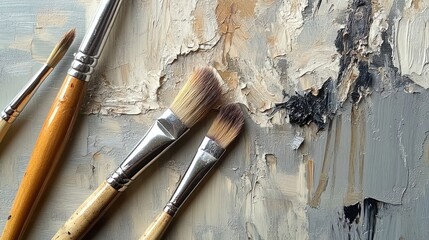 Wall Mural - Artist Brushes on Palette with Paint Texture