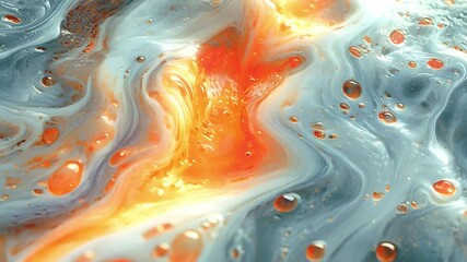 Aufkleber - Smooth animation of flowing green thick liquid with colored bubbles and orange swirls in an abstract environment