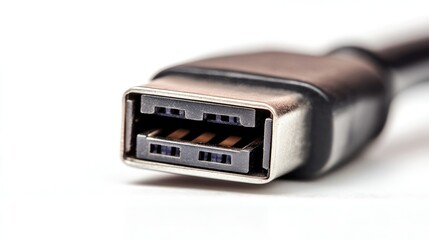 Poster - Close-up USB plug, isolated on white background with sharp focus on connector