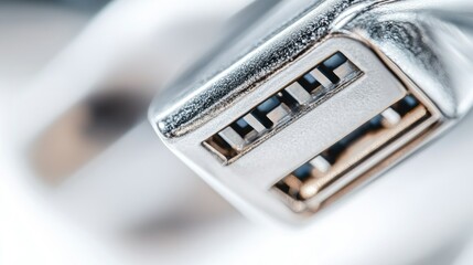Aufkleber - Detailed close-up of USB plug isolated on white, showing metallic connector